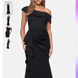 Xscape Evenings Black One Shoulder Scuba Dress - 4